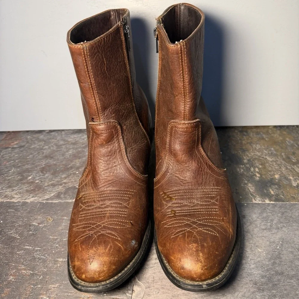 Vtg Genuine Leather Ankle Rockabilly Beatle Rancher Boot  brown 9.5D